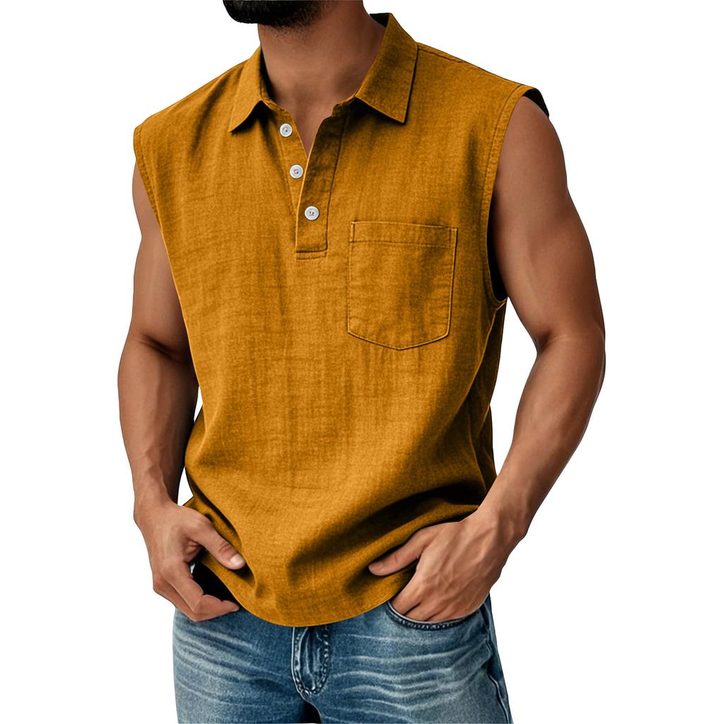 Men's Cotton Linen Sleeveless Vest Men's Casual Fashion Sports Sleeveless Vest