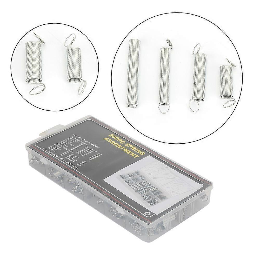 Set of 200 Metal Springs Kit - Extension and Compression Spring Assortment with Box - 20 Sizes