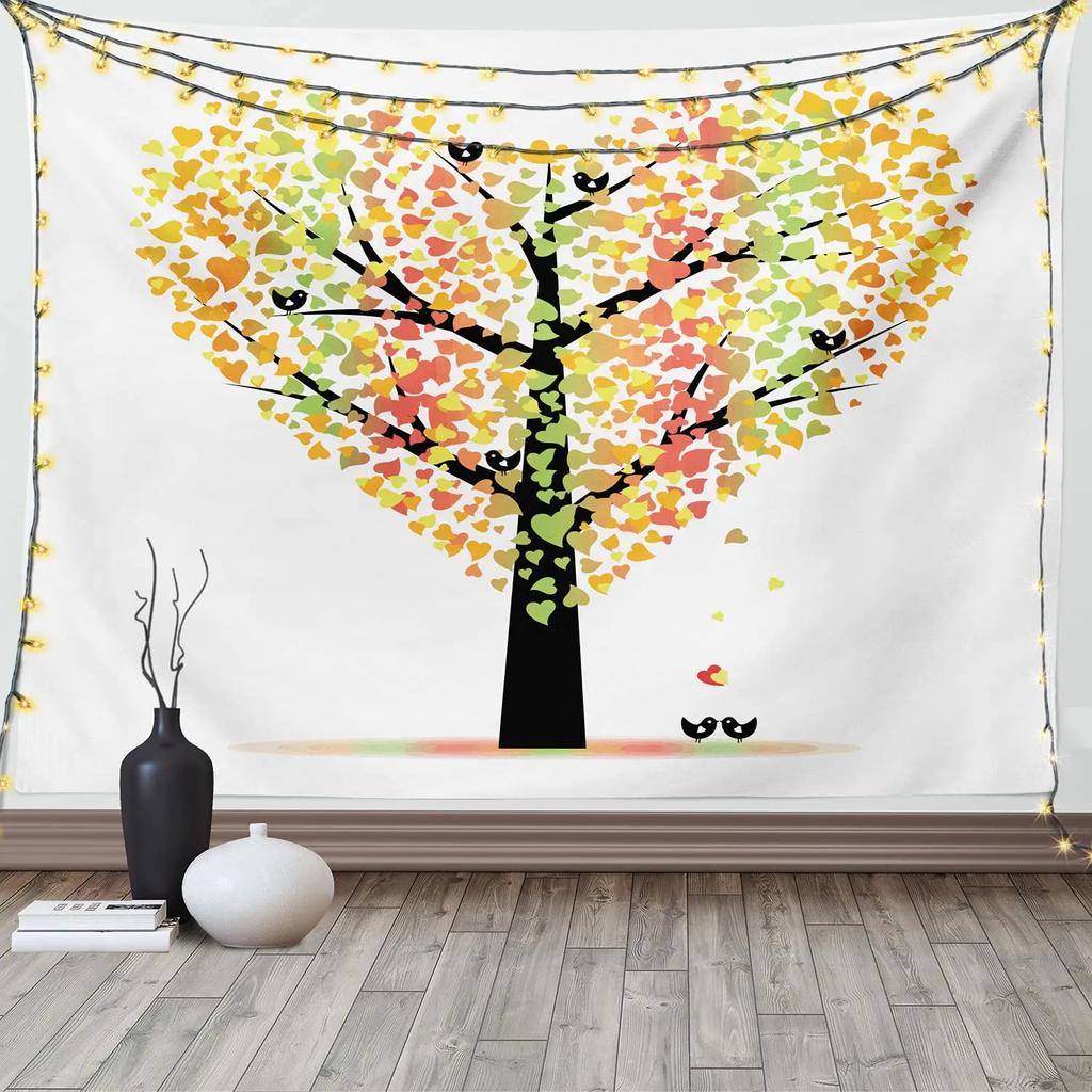 Love Tapestry Floral Love Romantic Shape Heart Tapestry Valentines Day Flowers Wall Hanging Decor for Bedroom Living Room Dorm