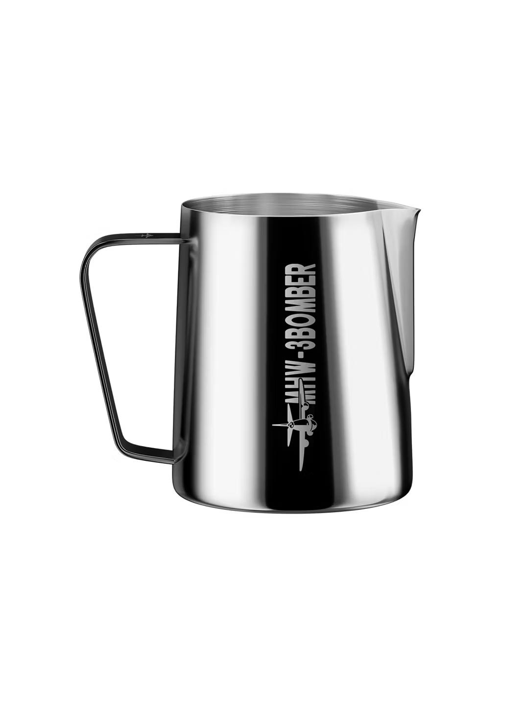 Mhw-3Bomber Grey Latte Art Machine, Classic Milk Frother Cup With Pointed Spout, Latte Art Tool, Stainless Steel Mirror Finish Milk Frothing Pitcher
