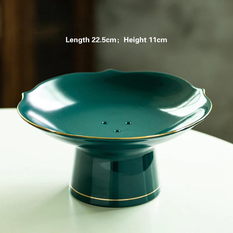 Living Room Household Snacks Tribute Plate Bowl Light Luxury Tea Table Blue and White Ceramic High Foot Tea Tray Fruit Plate