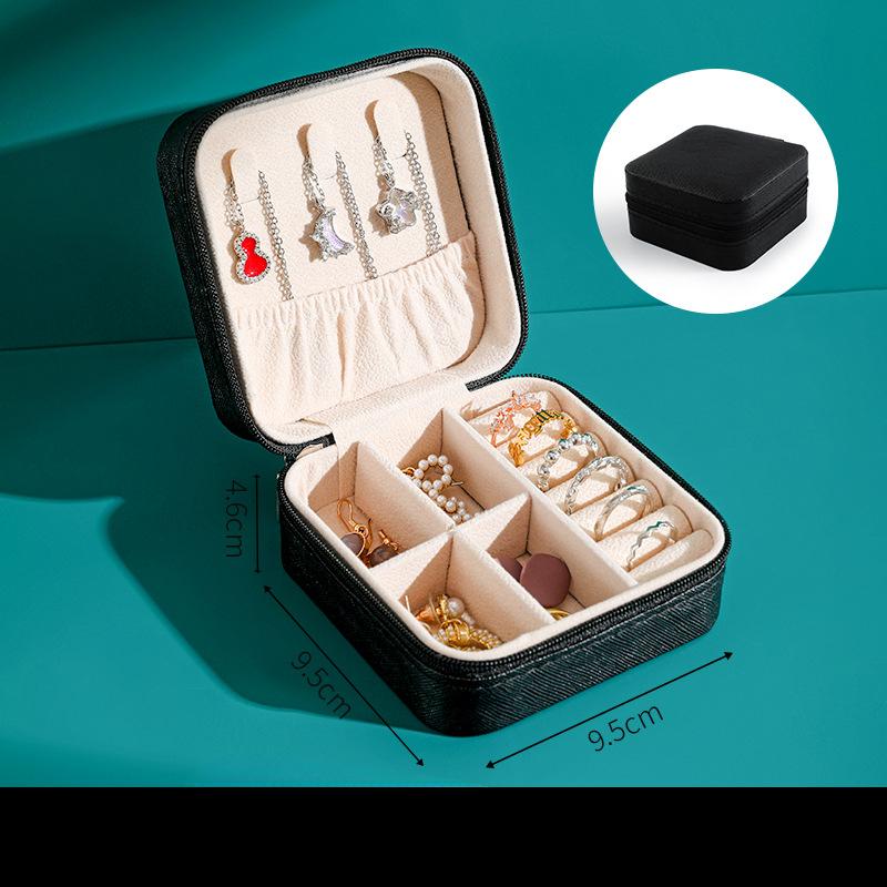 

Багатофункціональна портативна скринька для коштовностей Дорожній браслет Сережки Спальня Настільна коробка для зберігання 9.5cm*9.5cm*4.6cm чорний