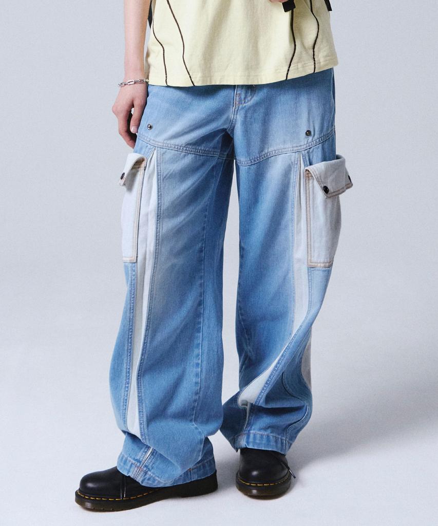 TRAVEL Side Flap Denim Pants Light Blue