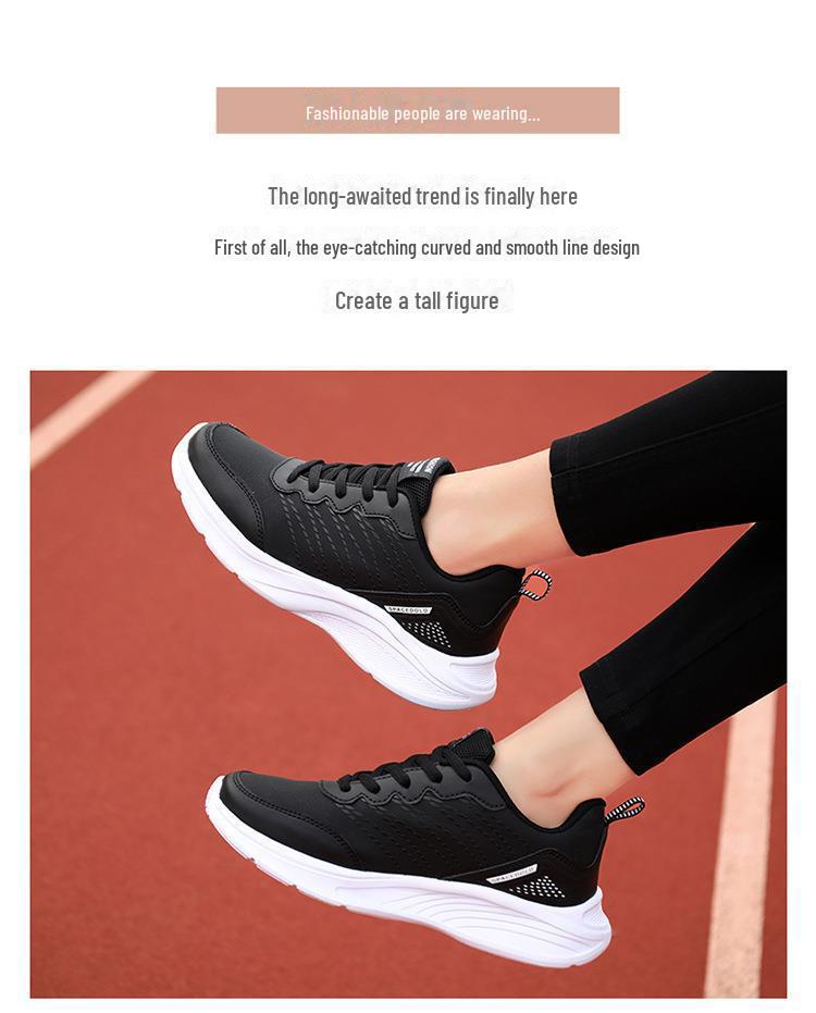 Damskie Czarne Buty do Biegania Casual: Lekka, Miękka Skóra, Wodoodporna i Antypoślizgowa na Jesień