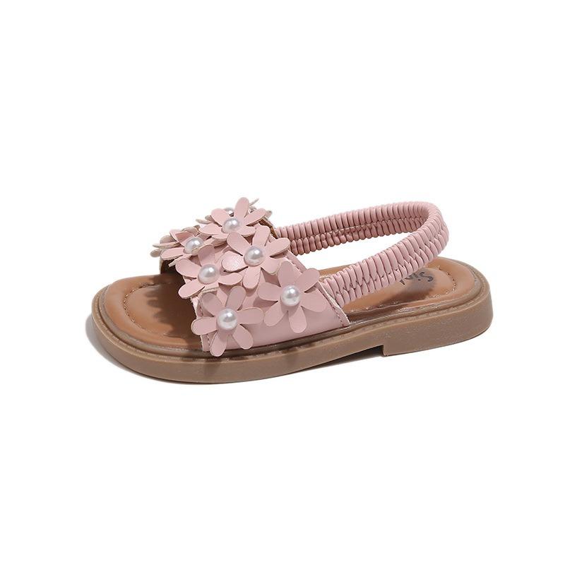 Roman Style Flower Decor Beach Sandals, Soft Sole Open Toe Trendy Shoes for Girls