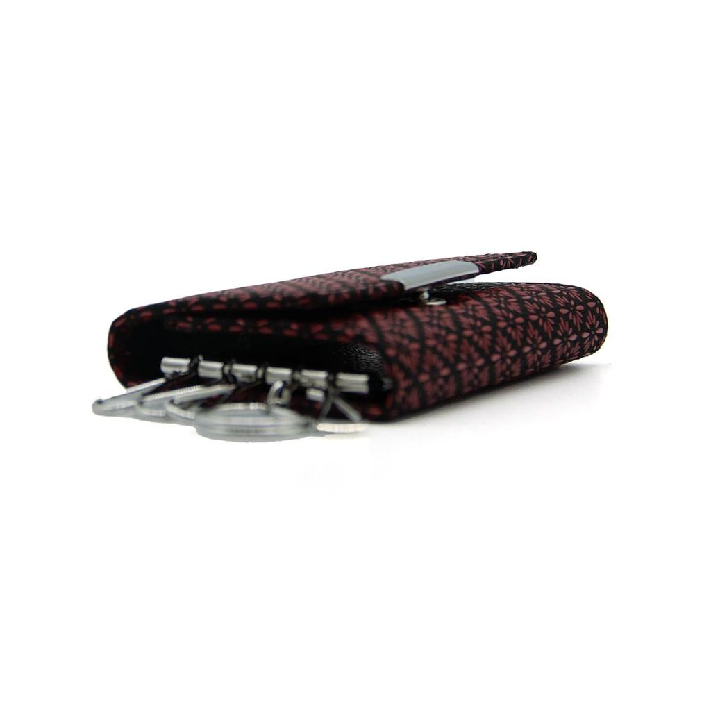 Inden Key Case Black with Red Diamond and Chrysanthemum [Inden-ya] C, Deerskin, Lacquer, Pattern, 4704-21-017