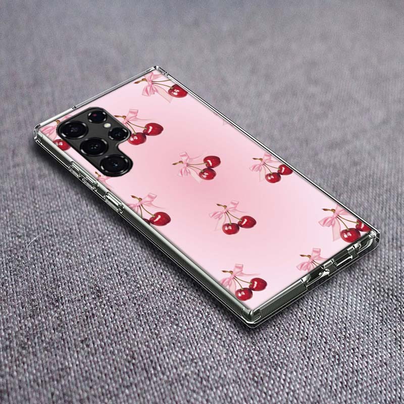 Cherry Bow Phone Case For Samsung Galaxy S24 S23 S21 S20 FE S22 S26 Ultra S25 Edge S10 Plus Cover Clear TPU Capa Shell Coque Sho