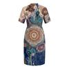 Letní nadměrné velikosti V výstřih krátký rukáv ke kolenům kapsa potisk ležérní šaty pro ženy