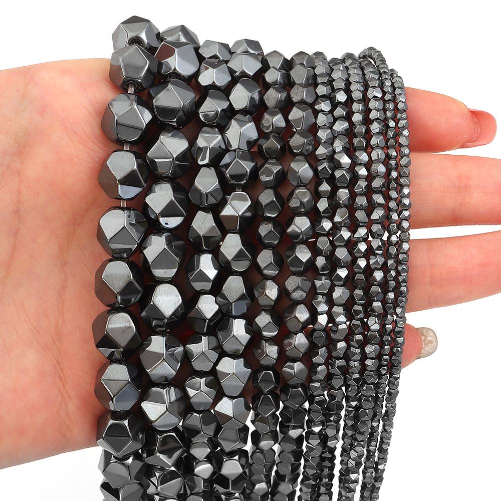 2-10mm Natural Hematite Stone Beads Black Faceted Loose Spacer Beads For Jewelry Making DIY Crafts Bracelet Necklace Accessories