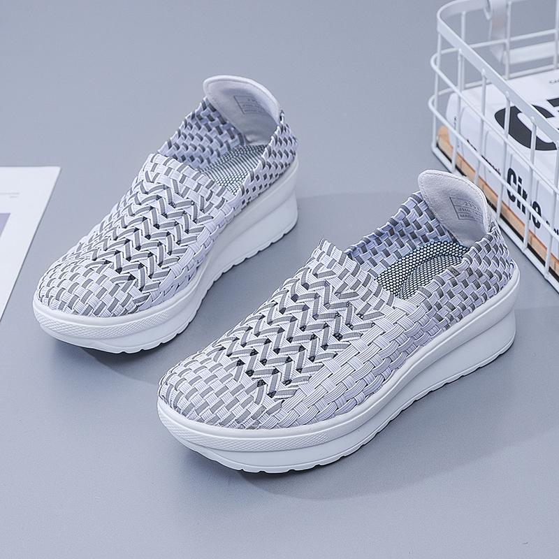 Lady Summer Breathable Slip on Beach Shoes Women Casual Platform Elevator Braided Blue White Sneakers Plus Size