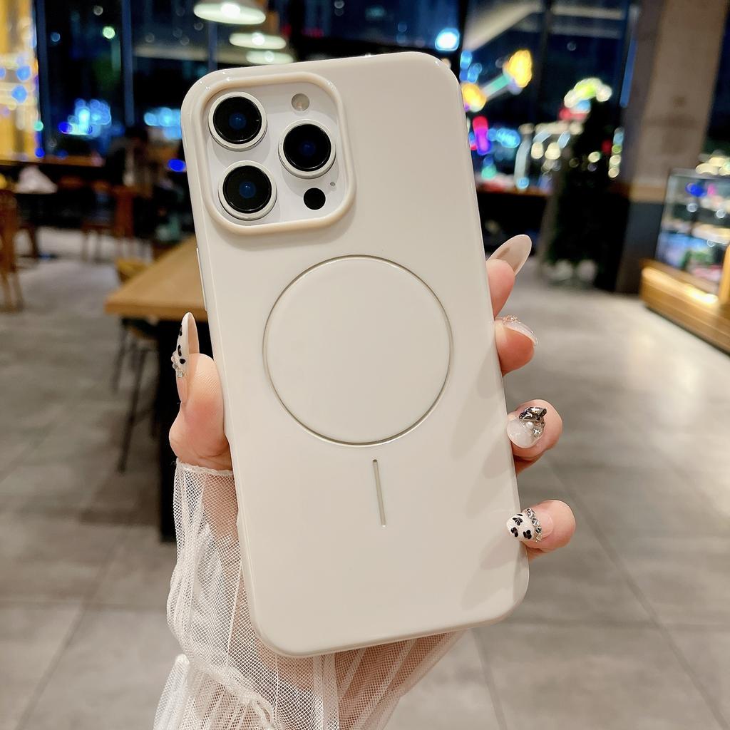 Applicable To IPhone16Pro Thin Circle Magnetic Suction Phone Case Apple 15 Glossy Silicone Anti-fall SE4 Protective Case