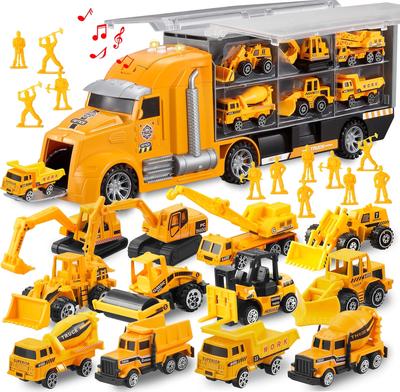 Joyfy 25 In 1 Die-cast Construction Big Truck Toys Car Transporter Storage Truck for Kids Boys Girls Birthday