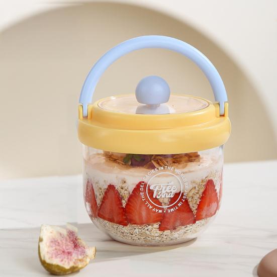 Portable Salad Bowl with Built-In Fork & Lid 600ml Double-Layer Plastic Jar for Overnight Oats Fruit Meal Prep Snack Container for Gym Picnic Office