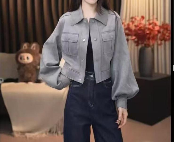 Трендовая женская приталенная короткая куртка на осень 2025 года - Стильная и шикарная XL (120-130 lbs)