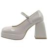 Fashion single shoes autumn new light buckle high heels thick heel square head Mary Jane shoes