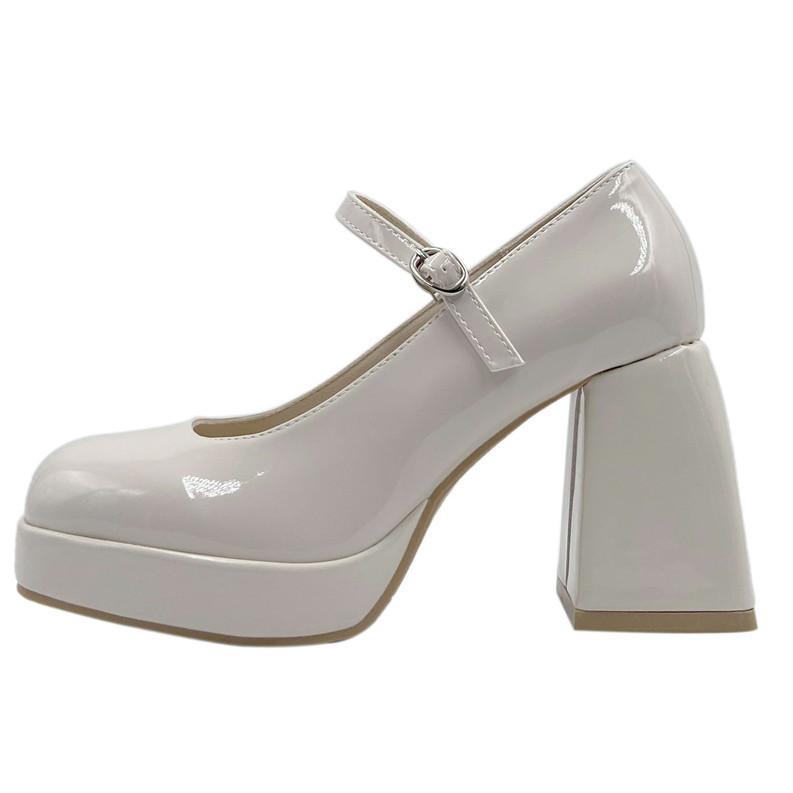 Fashion single shoes autumn new light buckle high heels thick heel square head Mary Jane shoes