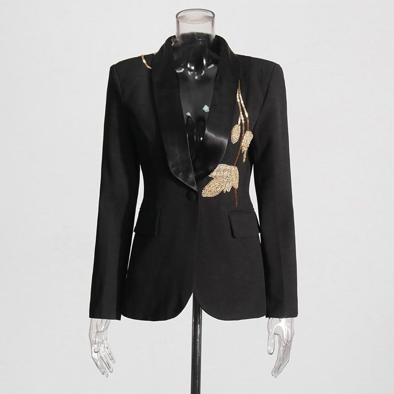 Fashionable Temperament Suit Heavy Industry Beaded Design Slim Coat High-rise Straight Flared Trousers