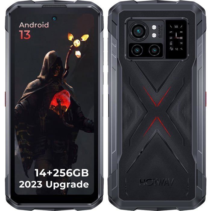 Smartphone Robuste HOTWAV Cyber X 14Go+256Go 10200mAh 6,78'' FHD+ 64MP Téléphone Incassable Avec Écran Secondaire Arrière NFC Noir
