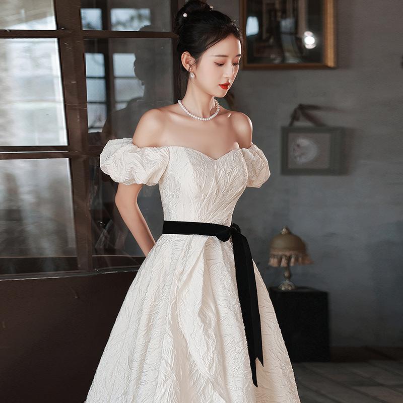 White Satin Evening Dress Dress 1011 New Autumn and Summer Style French Feeling On the Run Princess Dress