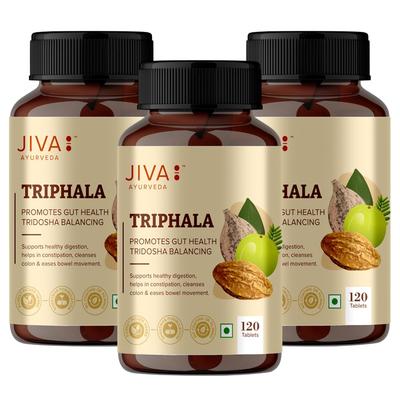 Jiva Triphala 120 Comprimés X Lot de 3 Soutien Digestif Ayurvédique Améliore la Santé Intestinale Soulage la Constipation