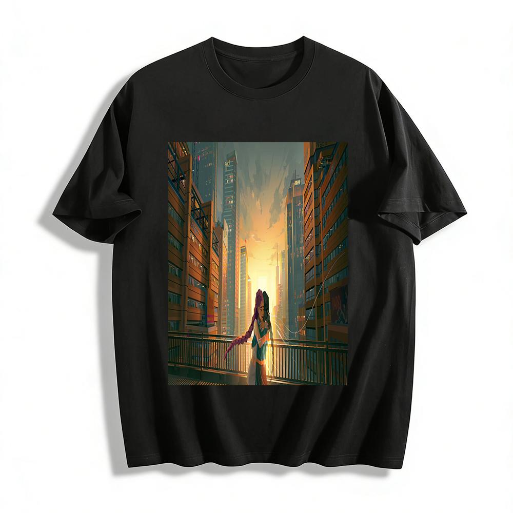 

Arcane Jinx Sunset Embrace Printed T-Shirt Unisex Loose Casual Game Co-branded Top Pure cotton T-shirt 6XL