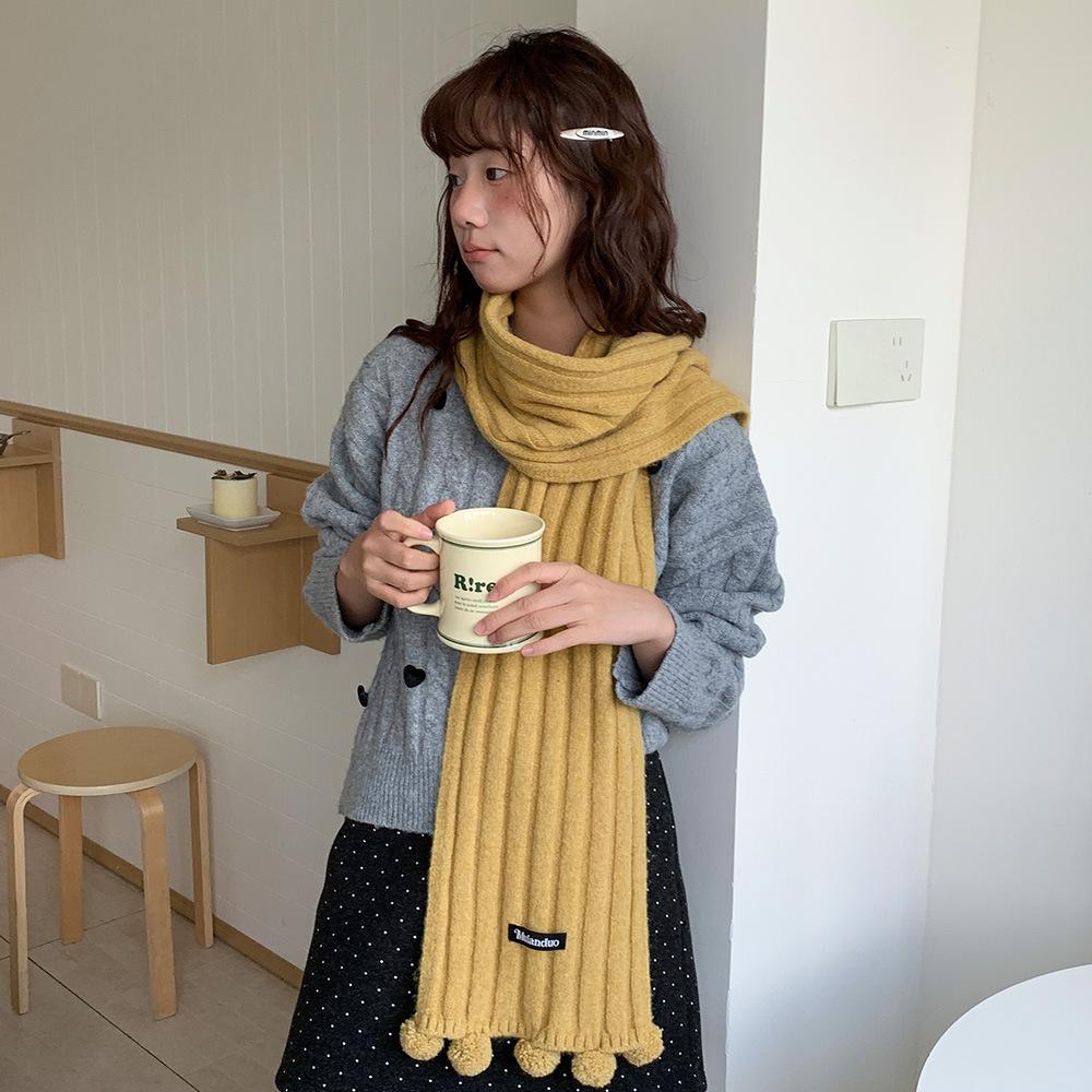 Sweet wool blended couple hairball scarf autumn and winter pit strip knitted warm versatile scarf