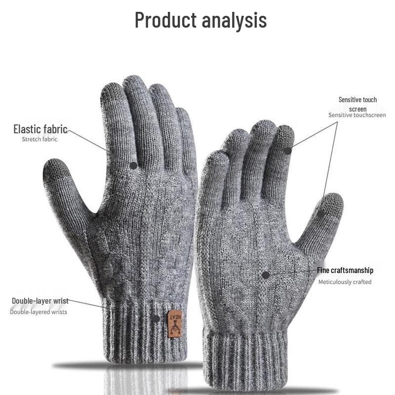 Men's Winter Thickened Alpaca Wool Knit Touchscreen Gloves