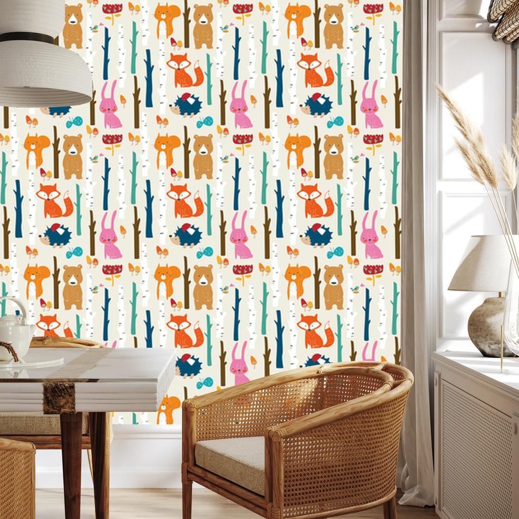 Joyful forest animals wallpaper for living room and bedroom 50x1000