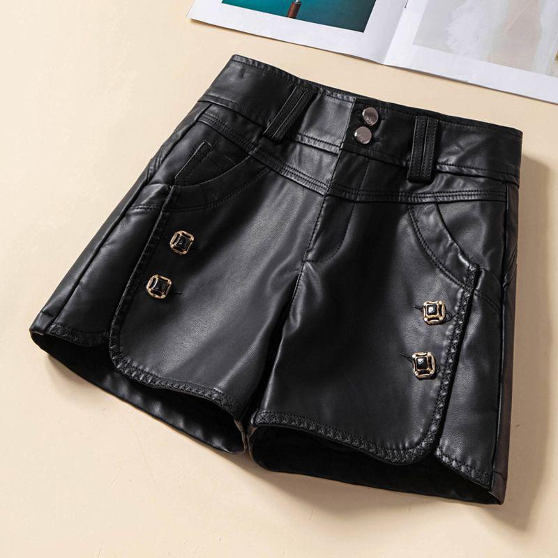 Women s High-Waist Black PU Leather Shorts for Fall/Winter 2024 3XL