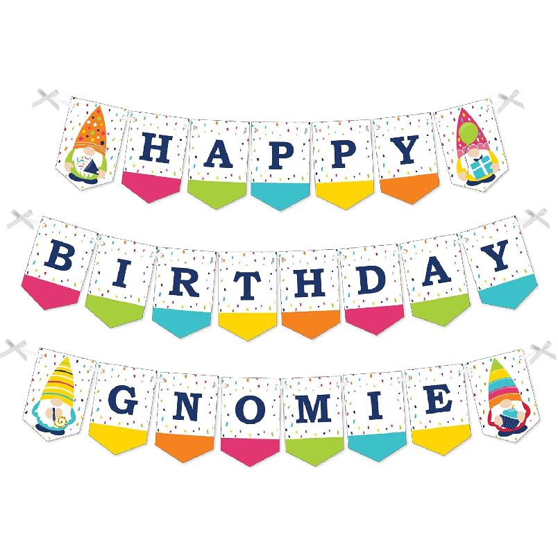 Big Dot of Happiness Gnome Birthday - Happy Birthday Party Bunting Banner - Party Decorations - Happy Birthday