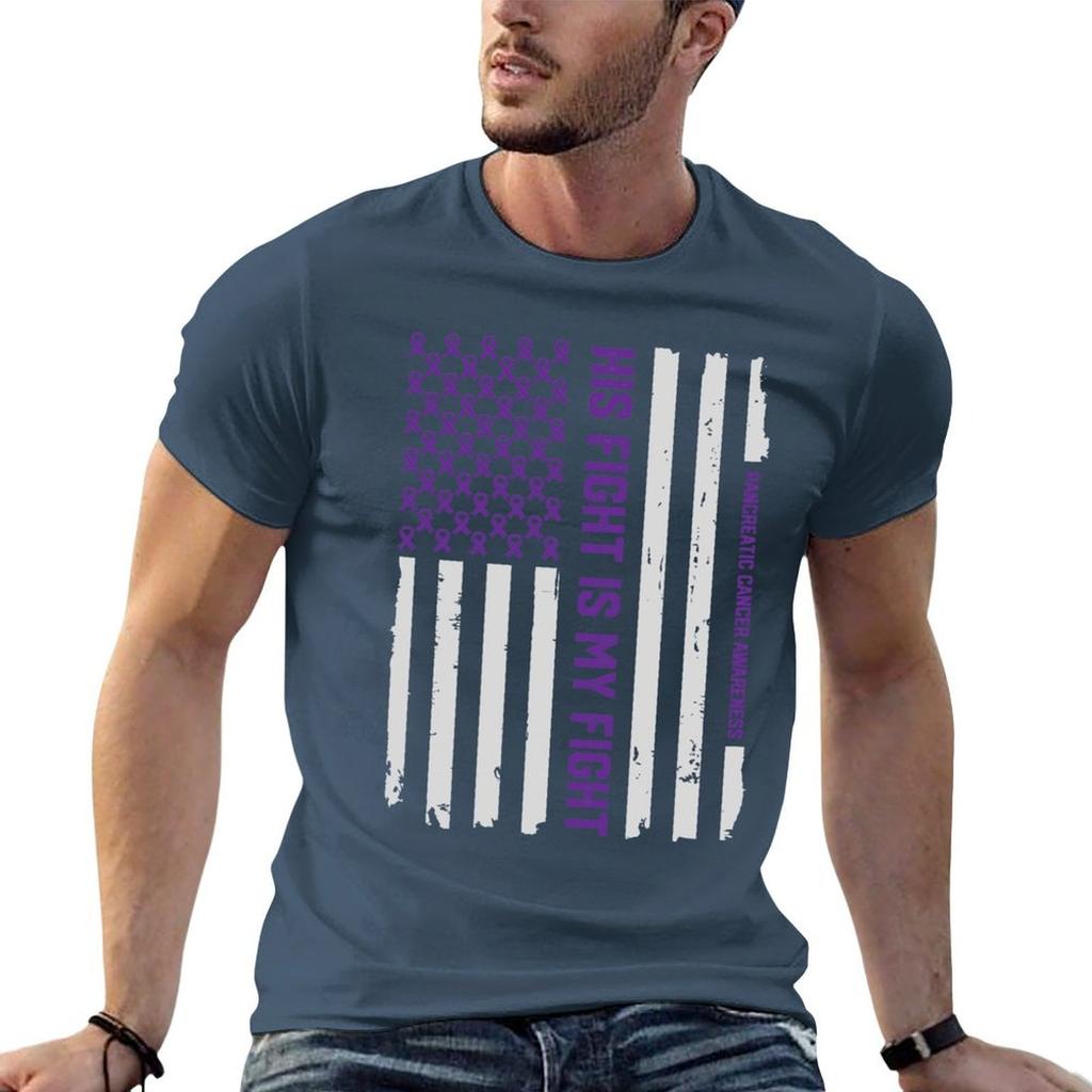 Purple Pancreatic Cancer Awareness Ribbon TShirt Big Size Crew Neck TShirt