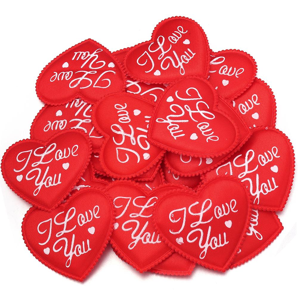 30-50pcs Printed I Love You Heart Patches Sponge Satin Fabric Heart Petals Confetti For Wedding Party Valentine's Day Decoration