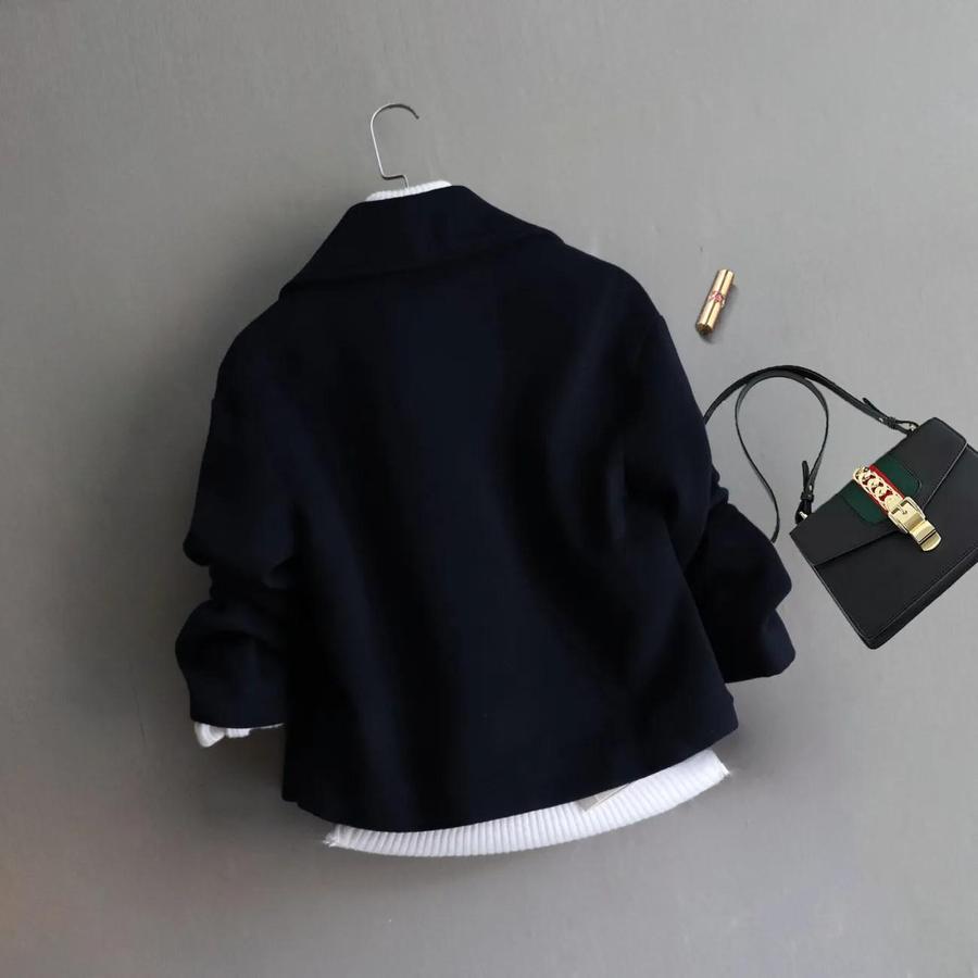 New Autumn Korean Style College Style Mini Short Wool Coat for Petite Women, Dragon Phoenix Velvet Overcoat