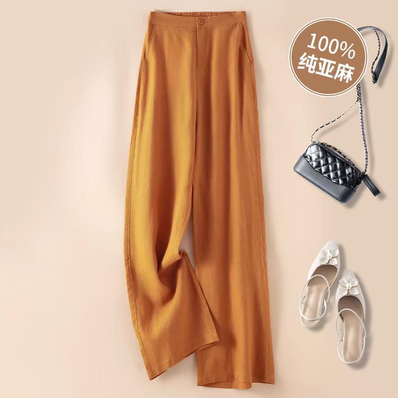 Women's Japanese Style White Linen Wide-Leg Pants - Relaxed Fit, Sun Protection, Casual Straight-Leg for Spring/Summer