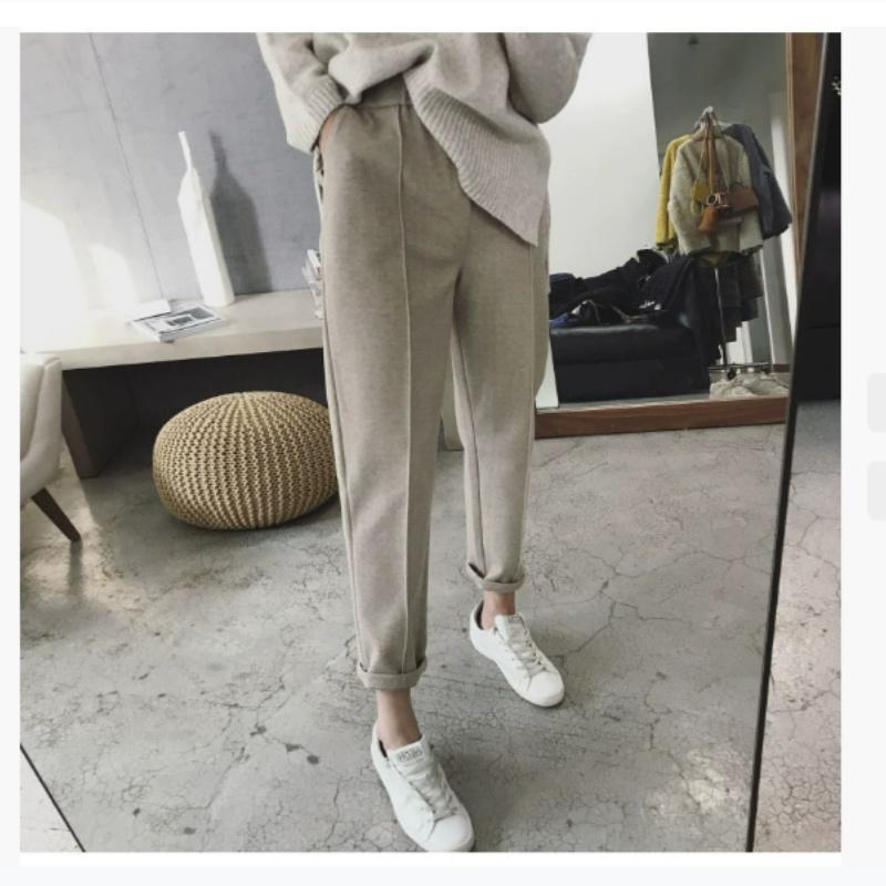 Autumn and Winter Woolen Thickened Harem Pants Women's Loose Carrot Trousers Fat Sister Large Size Straight Feet Casual Pants