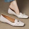 Cowhide version, genuine leather retro bow, one pedal, shallow mouth single shoes, women's camellia commuting small leather shoes