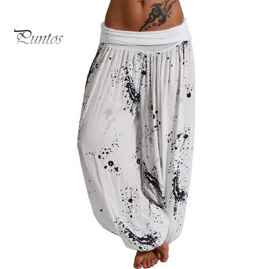 

Женские брюки с цифровым принтом, свободные с глубокой промежностью и низкой талией, однотонные плиссированные ретро спортивные штаны-шаровары для йоги, повседневные длинные брюки M белый