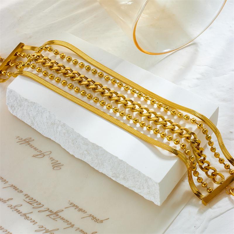 Multi Layer Gold Chain Bracelet For Women Gold Plated Stainless Steel Stackable Beaded Jewelry