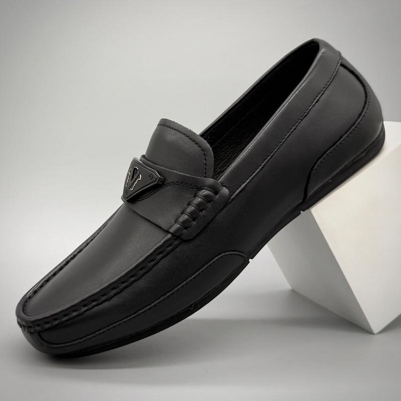 Men s Genuine Cowhide Leather Slip-On Loafers: Breathable, Comfortable Casual Driving Shoes for Spring and Autumn. 43 чёрный