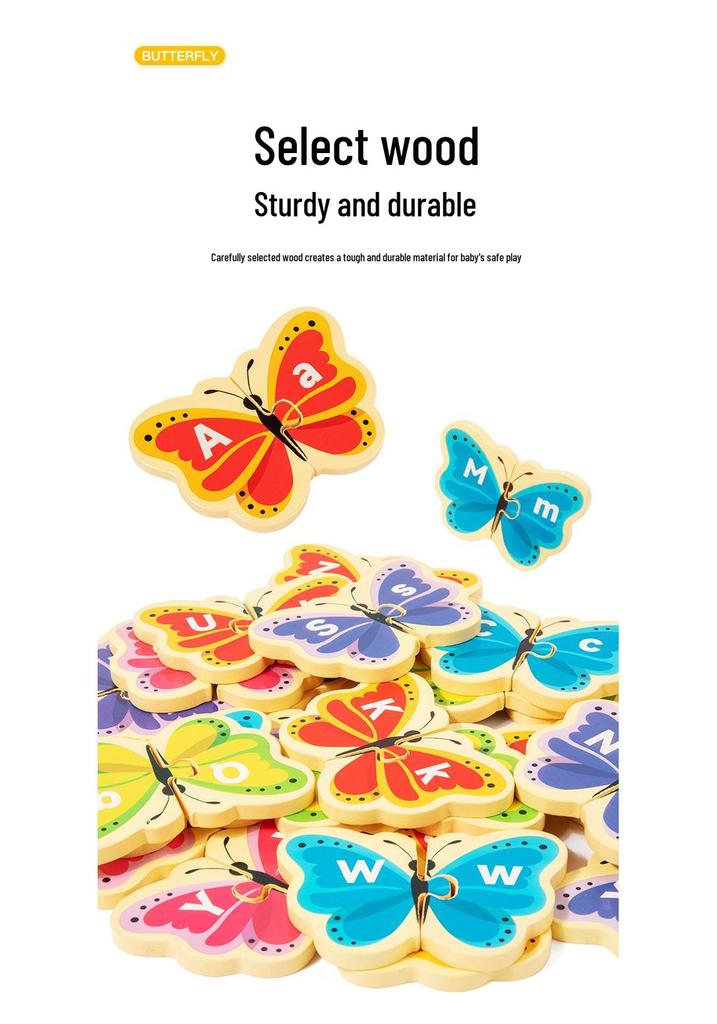 3D Butterfly Letter Matching Puzzle: Wooden Uppercase & Lowercase Recognition Toy for Children's Early Education