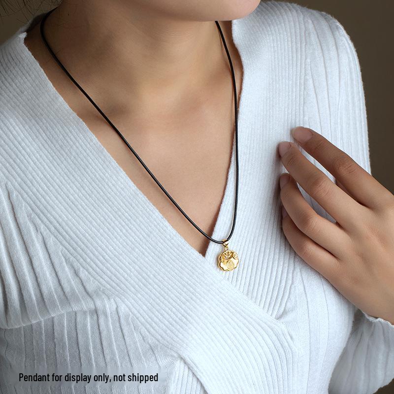 Handmade Black Waxed Leather Necklace with Gold Pendant