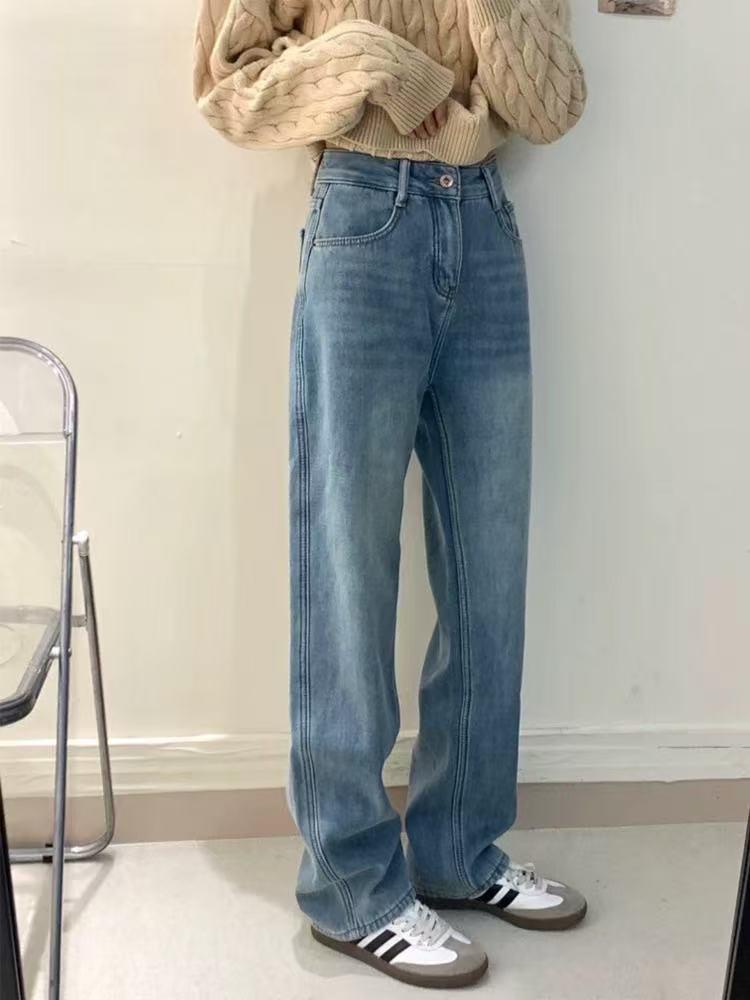 

2025 New Autumn/Winter Plus Size Straight Leg Jeans - Slimming, Flaw-Hiding Wide Leg Pants XL