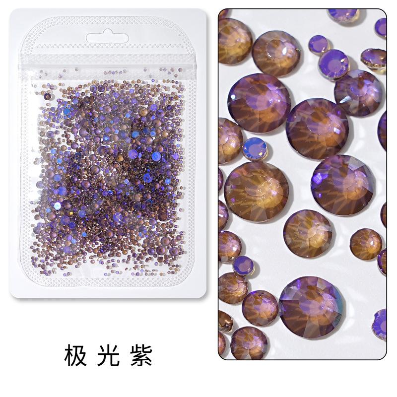 1440 buc, Un pachet întreg de manichiuri colorate, Diamante cu fund plat, Burghie din sticlă de cristal nu pot cădea de pe fund, Bijuterii cu diamante rotunde cu dimensiuni mixte.