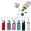Keychain Pill Box Small Travel Pill Case Organizer Crystal Diamond Medicine Bottle Pill Bottle Keychain