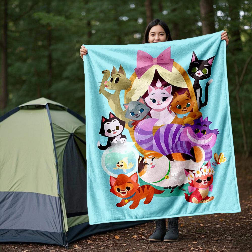 

1pc, Aristocats Cats Throw Blanket Cute Design for Home Decor, Gift Idea, Living Room, Travel, Camping 80x120cm