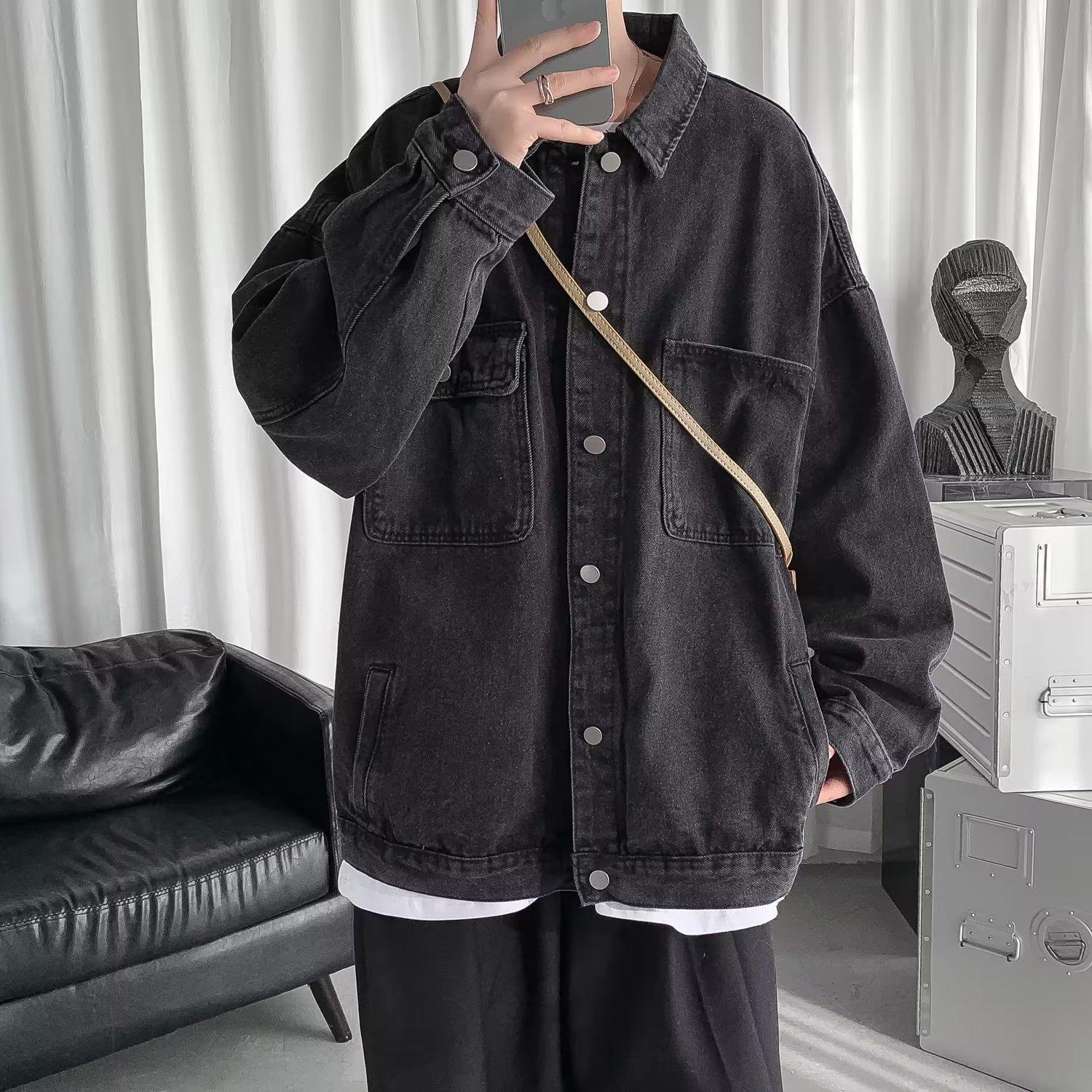 

Мужская повседневная джинсовая куртка в стиле ретро — модный осенний рабочий стиль XL чёрный