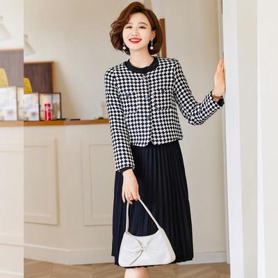 QianLian Damen Zweiteiliges Faltenkleid & Blazer Set