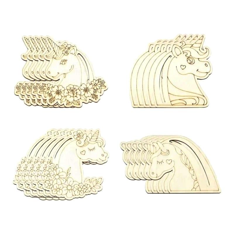 

12PCS Unfinished Wood Unicorn Cutouts Wood Frame Embellishments for Tag Decoupage DIY Scrapbooking Card Making Painting Crafts 100MM-105MM