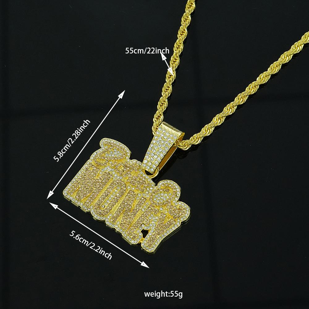 Hip Hop Style Full Diamond Letters Brother Over Money Pendant Fashion Cross-border New Men's Necklace Accessories