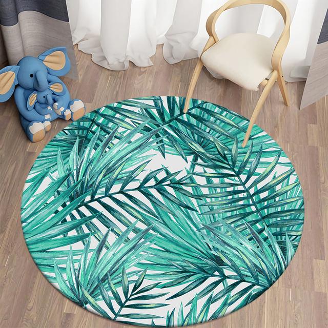 Green Tropical Plant Leaf Pattern Round Rug Living Room Bedroom Decorative Mat Children 'S Rug Anti -Slip Doormat Area Rug
